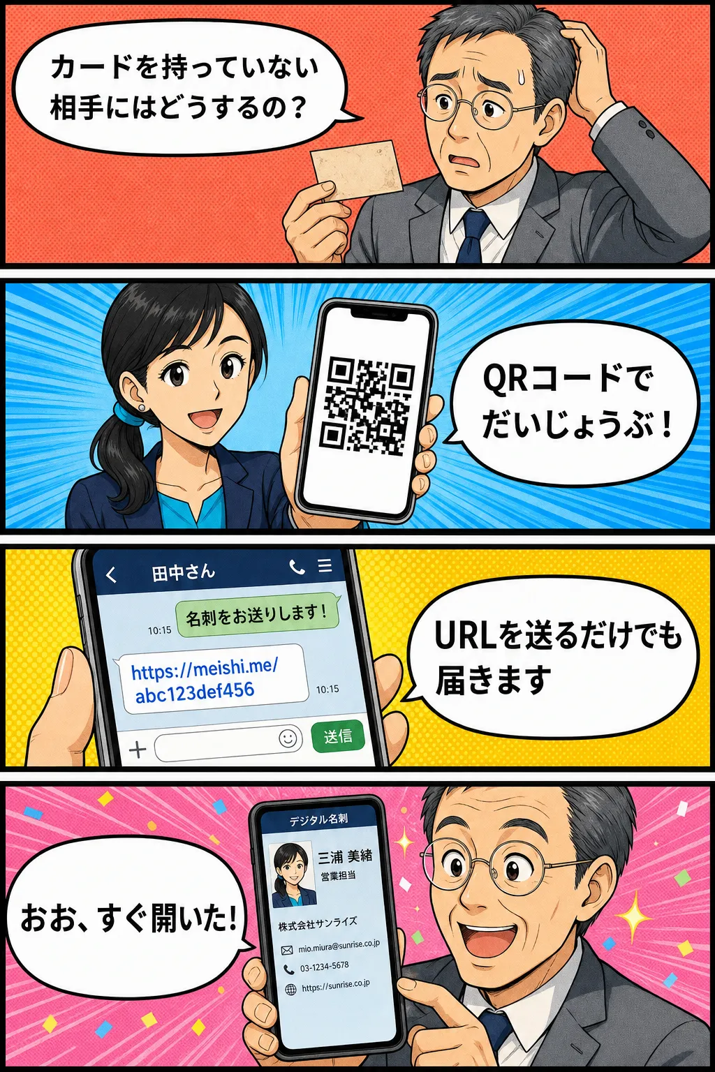 カードが無くてもQRコードやURLで名刺を渡せる