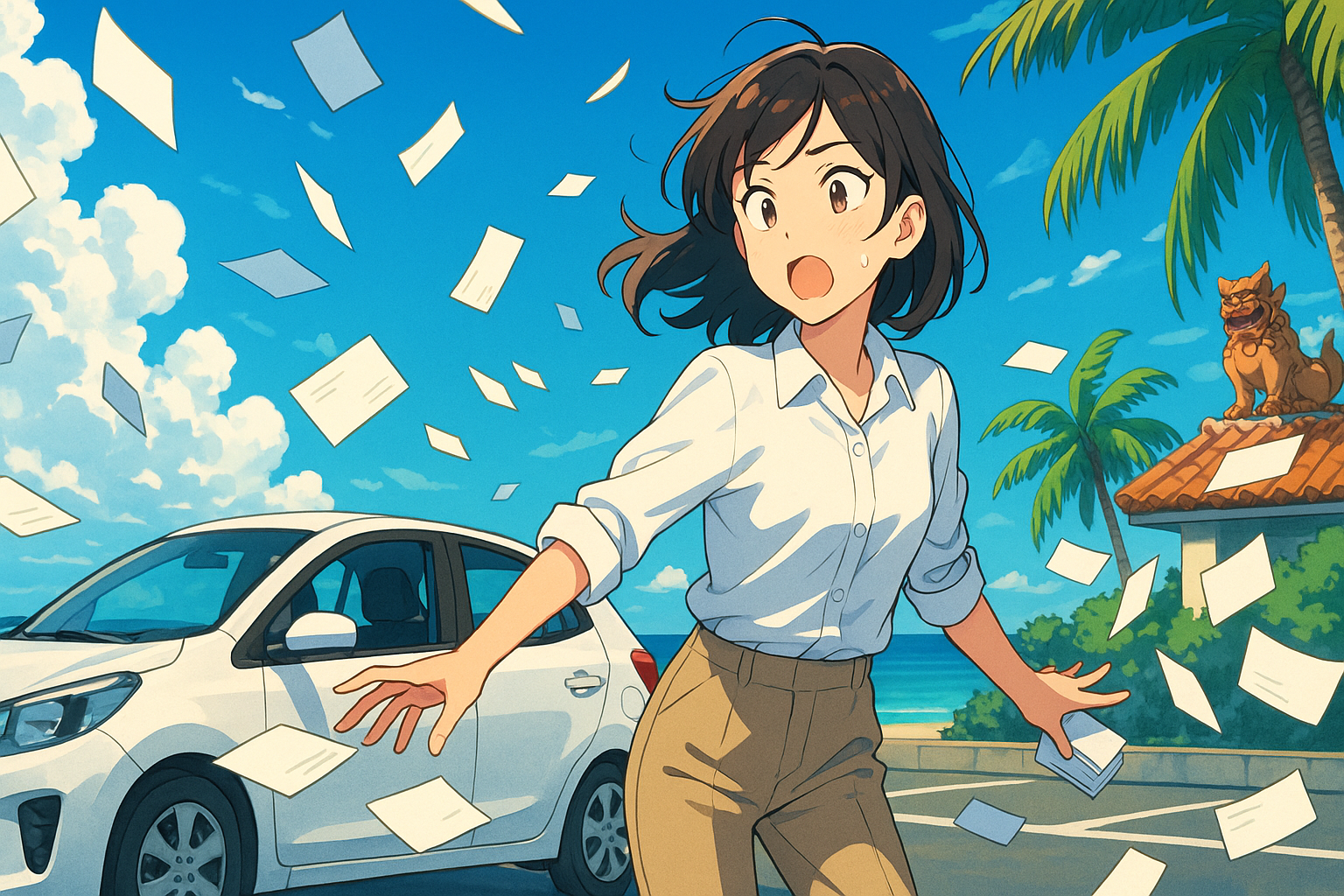 沖縄の風に舞う名刺