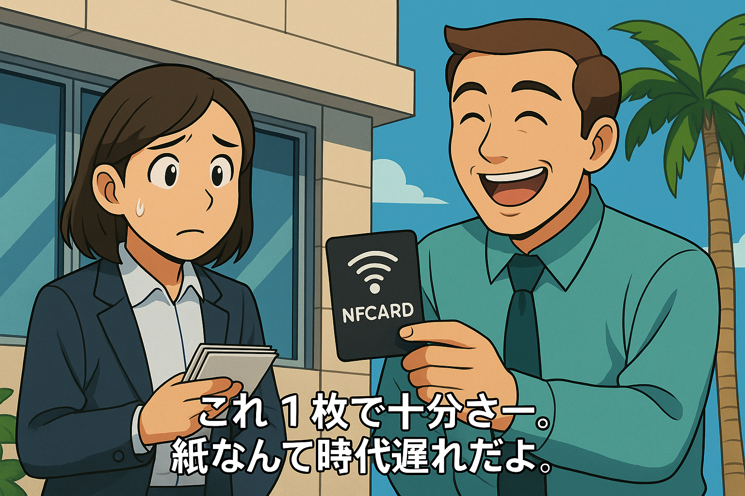 NFC名刺を渡す先輩